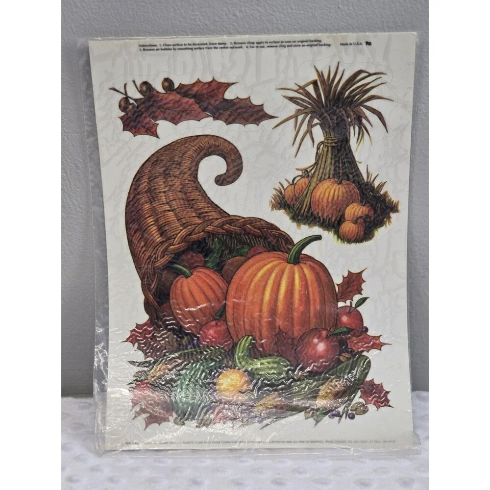 Vintage Halloween Window Clings Thanksgiving Decorations Scarecrow Turkey New 80